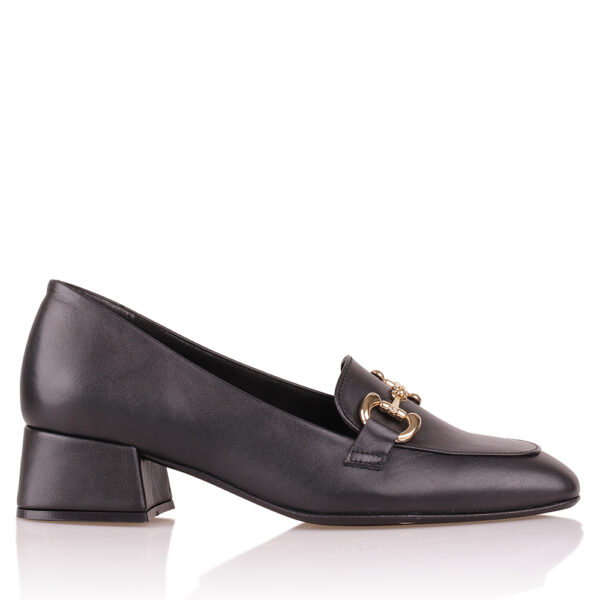 RAGAZZA 052 Μαύρο loafer δερμάτινο με χρυσό διακοσμητικό